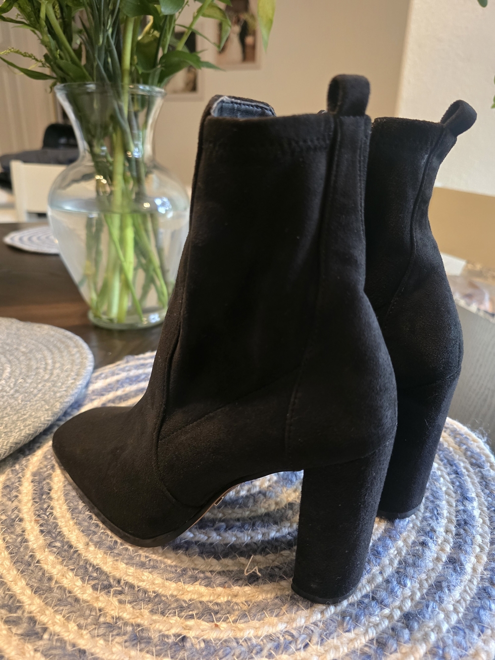 Aldo Black Suede Pointed Toe Block Heel Ankle Boots